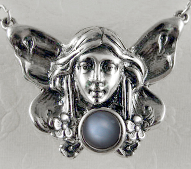 Sterling Silver Winged Fairy Aromatherapy Pendant Necklace With Grey Moonstone